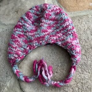 Knit Pink and Gray Kids Beanie